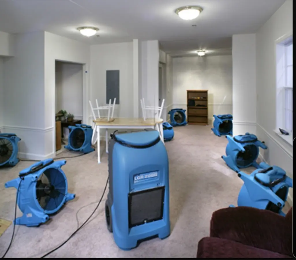 Air movers and dehumidifier setup for Water Extraction & Removal in Peru